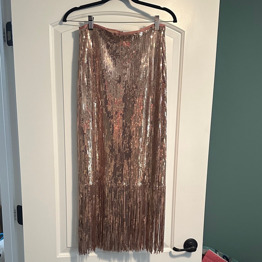 Lulu's Rose Gold Sequin Fringe Maxi Skirt